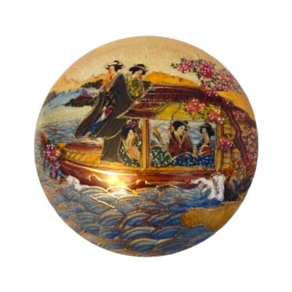 Vintage Satsuma Cloisonné Moriage Round Trinket Dish with Lid - Picture 4 of 15
